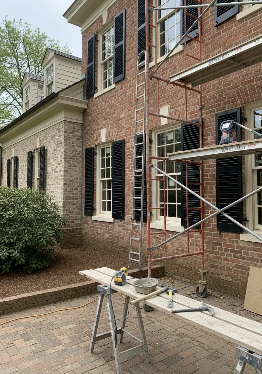 Skilled tradesperson performing detailed work on a Lynchburg home exterior, demonstrating precision and professional craftsmanship.